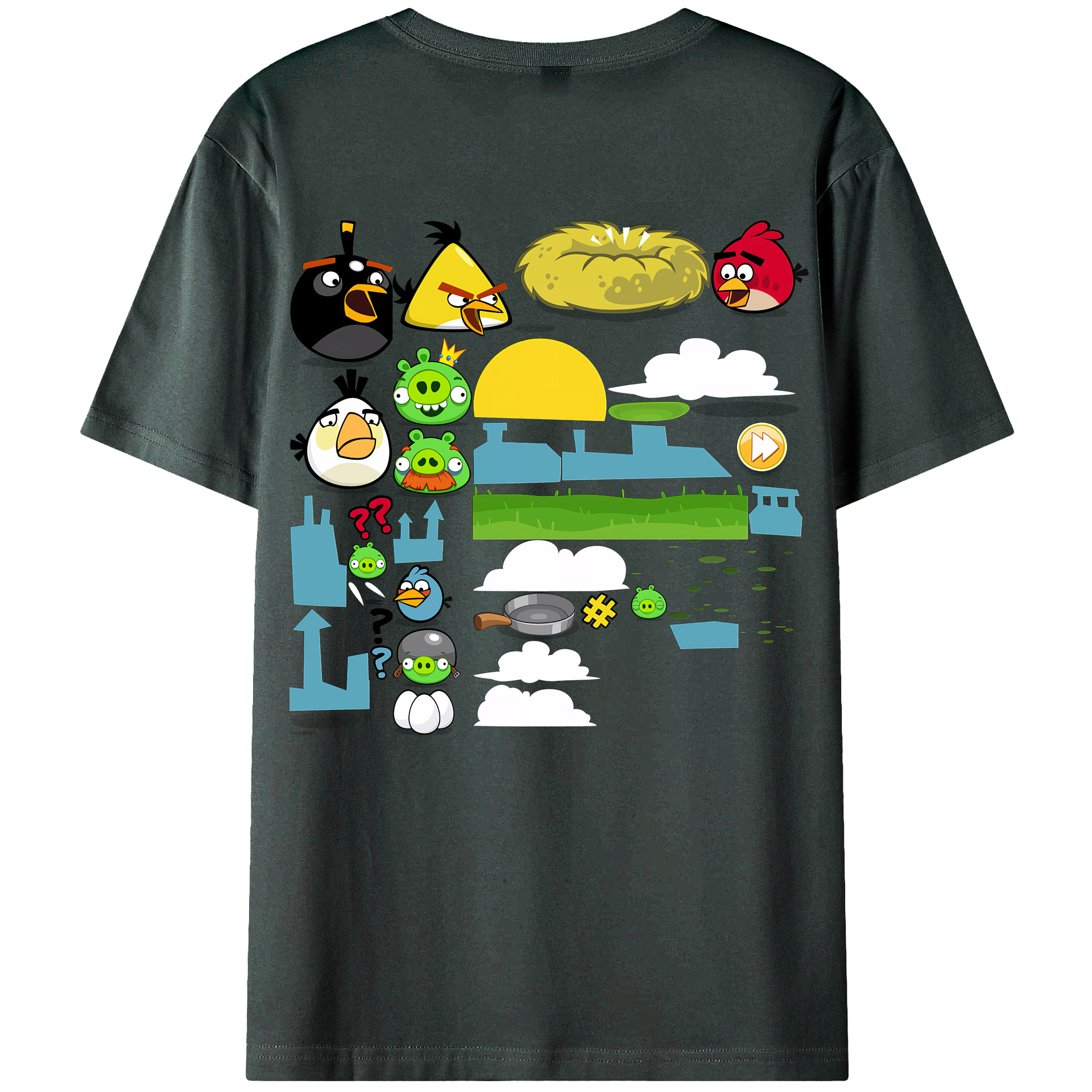 （画像用） Angry Birds アングリーバード 綿100％ メンズ半袖Tシャツ（バックプリント） 通気性